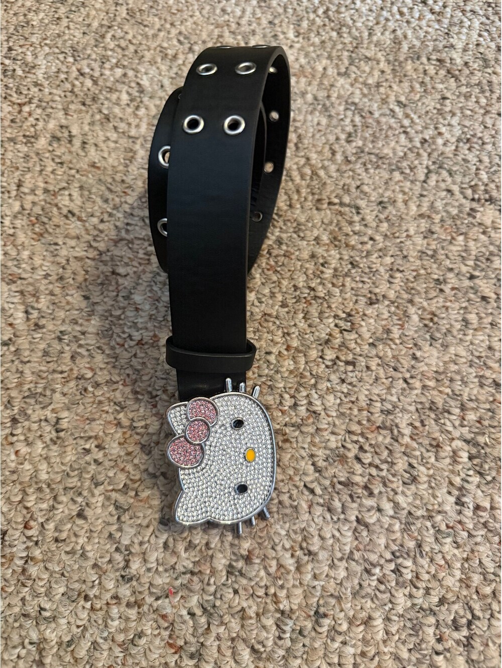 Forever 21 kids hello kitty rhinestones buckle faux black leather belt
